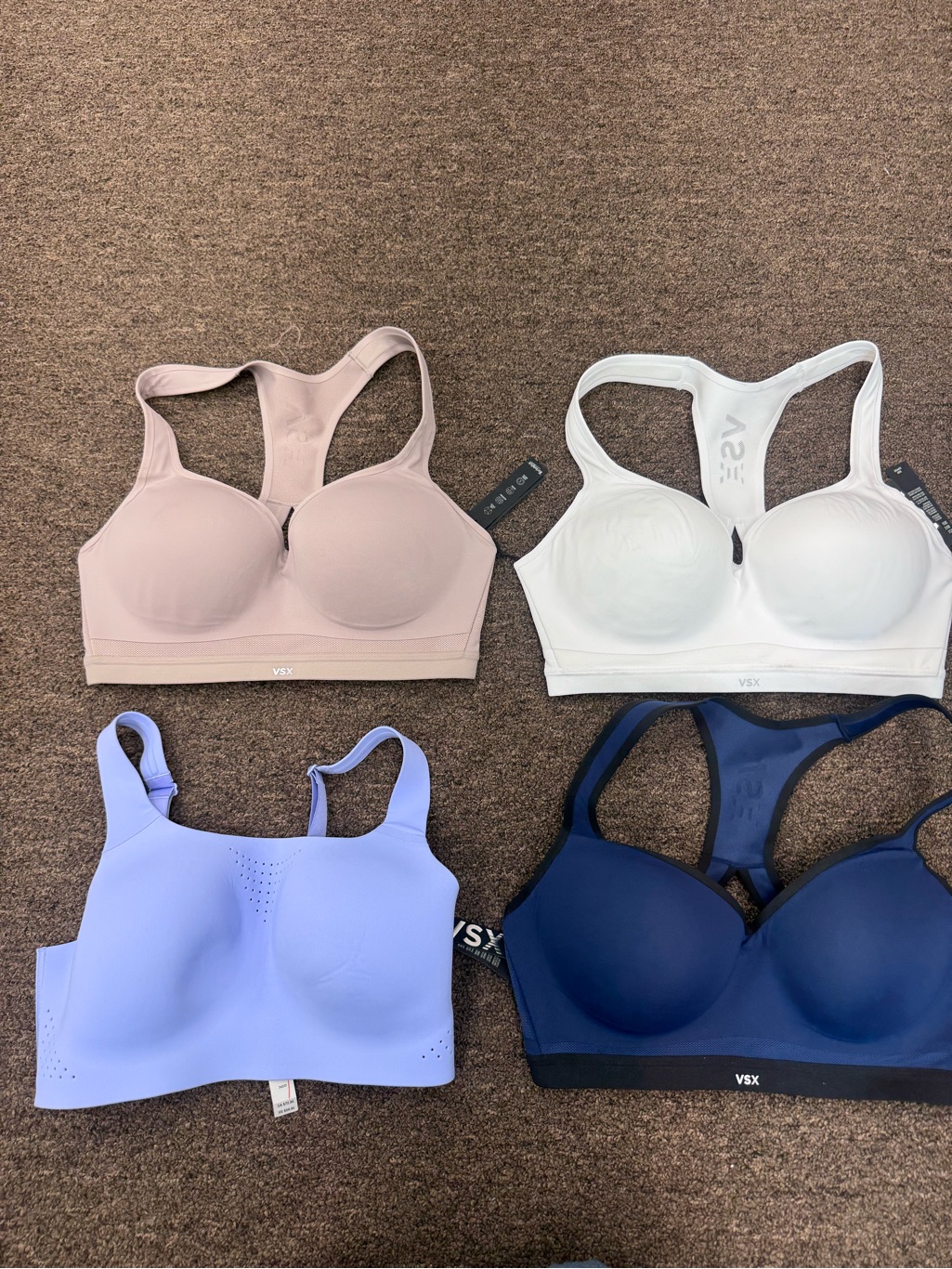 Vsx 4-Pack High-Support Racerback Sports Bras - Blush, White, Lavender, Navy